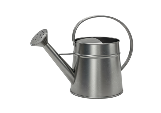 Isolated Silver Metal Watering Can Classic Garden Tool