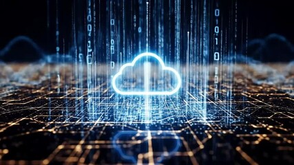 Futuristic cloud technology illustration showcasing data transfer and network connections in a digital landscape. - Powered by Adobe