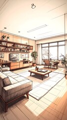 Naklejka premium Interior sketch of a modern living room