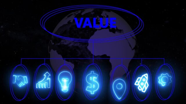 Visualizing the concept of value through teamwork and organizational collaboration. Business, Internet and network concept data transfer to multi devices futuristic technology abstract background