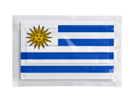 Medical-Style Uruguay Flag Mask in Sterile Packaging, Top View, Transparent PNG