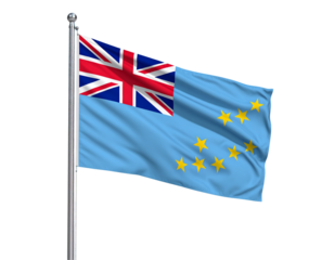 Angled Tuvalu Flag Fluttering in Mid-Air, Dynamic Wind Flow and Shadow Play PNG