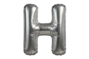 Silver foil balloon letter h floating with transparent background