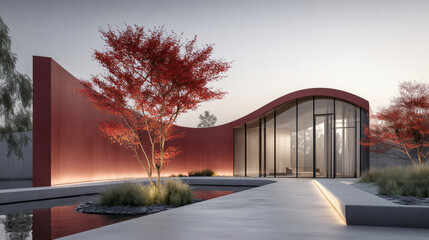 Obraz premium Red building exterior and square