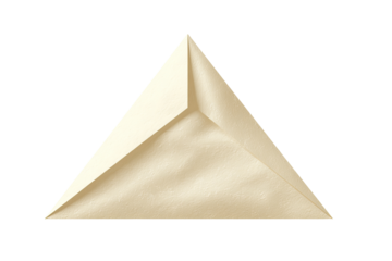 A light beige, triangular-shaped, folded piece of paper