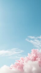 Fototapeta premium Soft Pink Clouds Adrift in a Tranquil Blue Sky, Evoking Serenity and Whimsy. Ideal for Dreamy Backgrounds and Gentle Aesthetics.