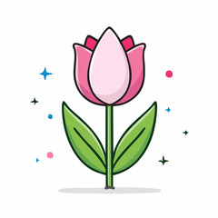 Fototapeta premium Delightful tulip illustration showcasing elegant pink petals and vibrant green leaves