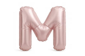 Shiny Metallic Letter M Balloon on Transparent Background