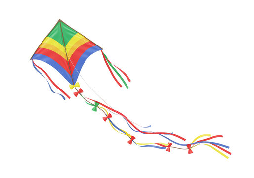 Isolated Colorful Diamond Kite Flying with Ribbons in a Breezy Sky