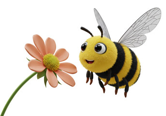 Isolated Cartoon Bee Flying Towards a Flower