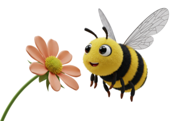 Isolated Cartoon Bee Flying Towards a Flower