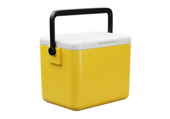 Isolated Yellow Ice Cooler with White Lid and Black Handle