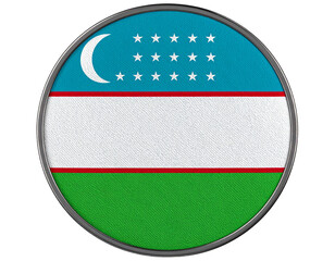 Uzbekistan Flag Button with Fabric Texture Effect, Top-Down View, Transparent PNG