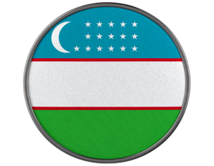 Uzbekistan Flag Button with Fabric Texture Effect, Top-Down View, Transparent PNG