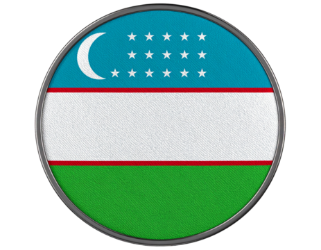 Uzbekistan Flag Button with Fabric Texture Effect, Top-Down View, Transparent PNG