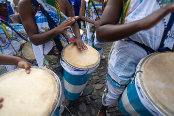 A cultural group is seen performing during the Bahia independence parade in Salvador, Brazil.