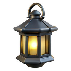 3d render of a black lantern with glowing light isolated on transparent background