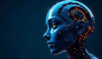 Cybernetic Human Profile with Illuminated Neural Connections