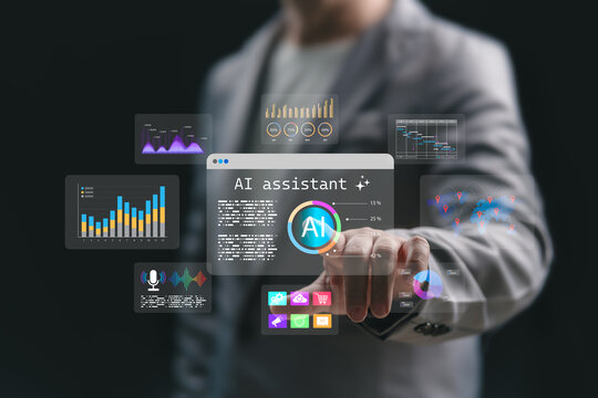 Business Target with AI-Powered Analytics and Data Collection for Strategic Management, Businessmen Show Financial dashboard and use AI System Analyzing Market Trends, Import-Export, Business growth