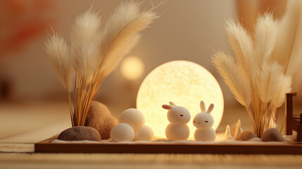 Cute Bunny Figurines with Warm Glowing Light