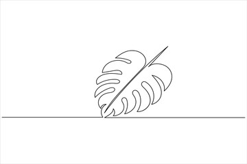 Minimalist monstera leaf continuous one line drawing in outline style, perfect for modern design and decoration