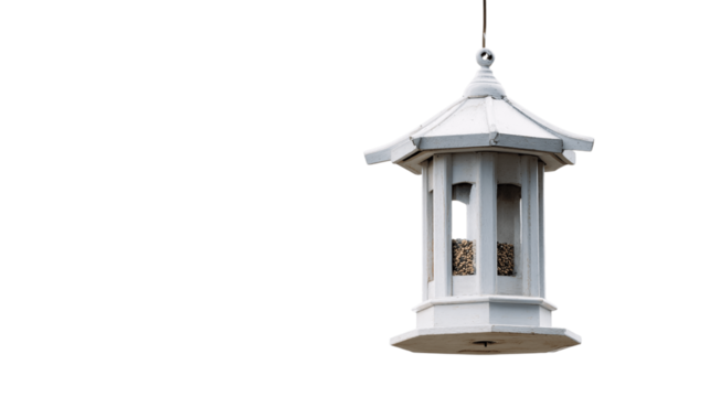 A single bird feeder, white background --ar 16:9