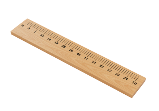 Isolated Wooden Ruler with Inscribed Numerical Scale