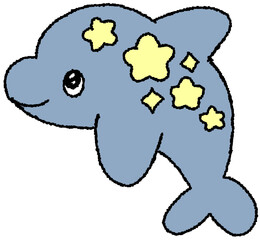 별무늬가 있는 돌고래 캐릭터 손그림 일러스트