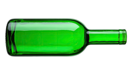 Empty green wine bottle,  isolated against black background.  Reflecting light,  smooth surface
