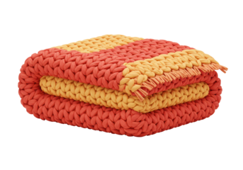 Isolated Folded Chunky Knit Blanket in Autumnal Colors