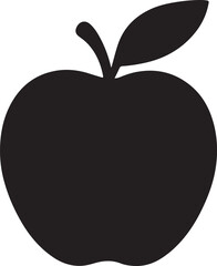 Silhouette of a whole apple with stem and leaf. Ideal for food, health, and organic-themed designs.