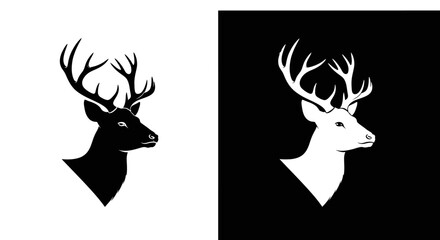 Black and white deer head silhouettes on contrasting backgrounds
