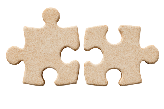 Two light beige puzzle pieces, slightly textured, joined together