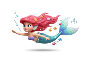 Fototapeta premium 3D Illustration of a Cute Mermaid Swimming Underwater