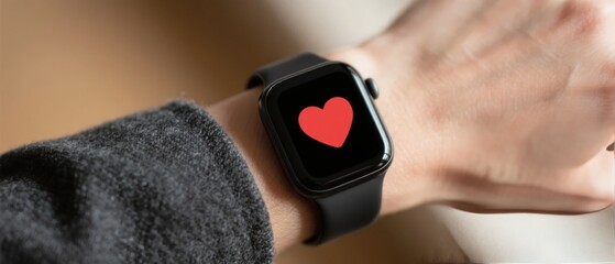 Smartwatch Displaying a Heart Symbol on Wrist