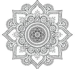 Intricate Mandala Design: An eye-catching, meticulously detailed mandala, featuring a complex arrangement of floral elements and circular patterns, illustrating balance and harmony. 