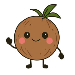 Cute Coconut Character Mascot with Happy Face – Tropical Fruit Illustration