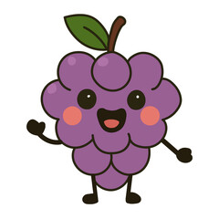 Cute Grape Character Mascot with Happy Face – Kawaii Purple Fruit Illustration