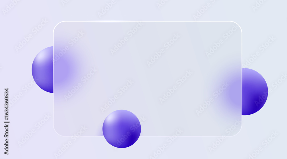 Wall mural website landing page template in glass morphism style. frosted glass partition with floating spheres