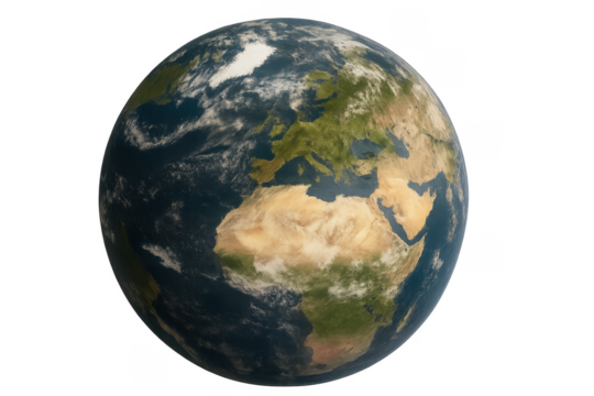 Realistic Earth Globe on Transparent Background