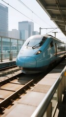 Fototapeta premium Modern high-speed train arriving at an urban station platform