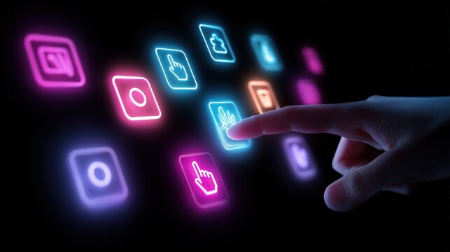 Touching Neon Apps: Hand Interacting with Glowing Social Media Icons