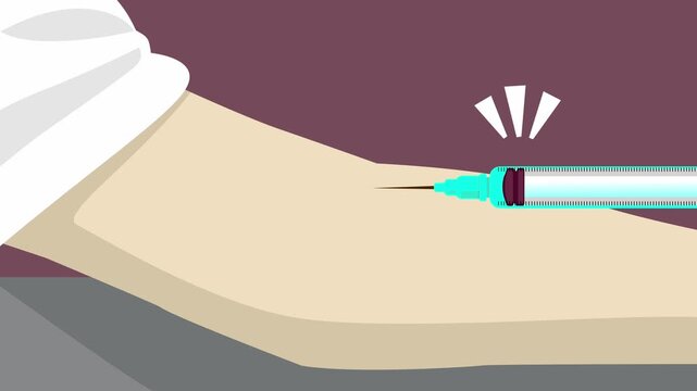 Animated Close-Up of a Hypodermic Injection in Human Arm, Associated with medical, health, and vaccination themes, perfect for education, healthcare imagery, or informational resources