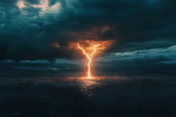 Obraz premium X-shaped lightning strike spreading in all directions from a stormy sky 