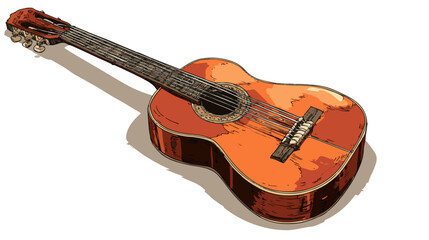 Obraz premium Classic Cuban Guitar Cartoon Illustration – Isolated Vector Style