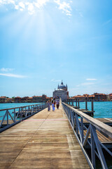 Fototapeta premium The decoration over the temporary bridge in Venice, prepared and installed along the Canal Grande, due to the 