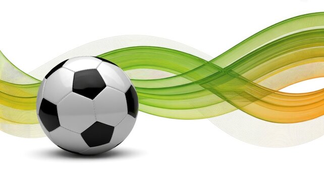 Classic black and white soccer ball on abstract green and orange wavy background 2025 2026 football world cup image poster banner label social media post - Powered by Adobe