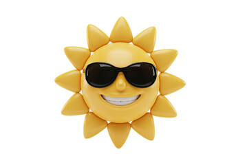 Isolated Cheerful Sun Character with Sunglasses