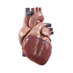 Anatomical model of human heart with detailed structure and veins isolated on transparent background    
