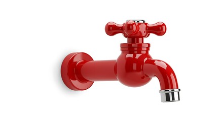 Bright Red Water Faucet with Silver Accents on White Background a Modern Plumbing Fixture Isolated for Cleanliness and Design